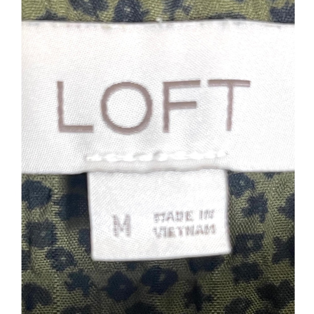 LOFT Women Green Leopard Peplum Medium Puff Sleeve Square Neck Animal Print Top - Picture 5 of 11